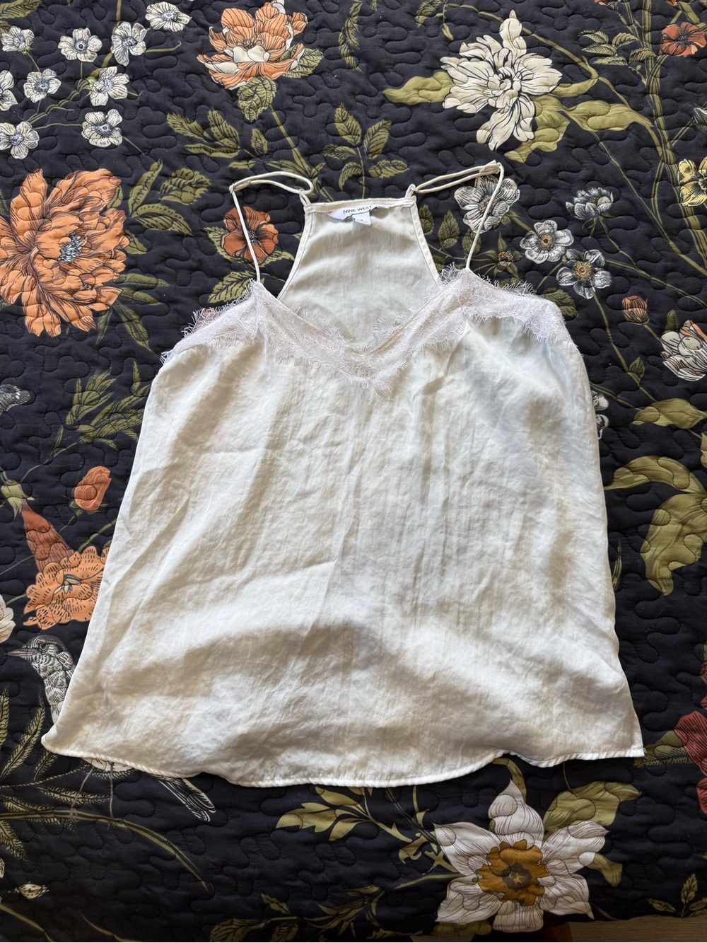 Nine West Linen Lace-Trim Ivory Cami